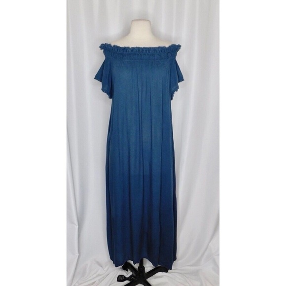 WATERCULT Smocked Maxi Dress Blue Beach Cover Up Fringed Resortwear Summer Small - Picture 1 of 13